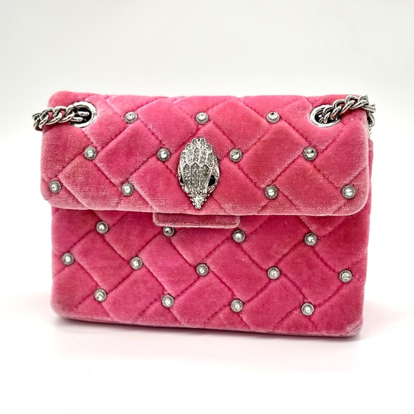 KURT GEIGER Mini Kensington Pink Quilted Velvet Crossbody With Gemstones - RARE - Picture 1 of 13